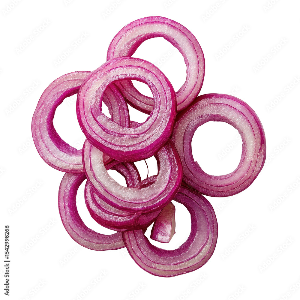 Poster fresh red onion rings arranged neatly on a transparent background showcasing vibrant colors and text