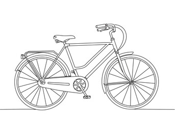 A simple line drawing of a bicycle with curved handlebars and a luggage rack over the back wheel