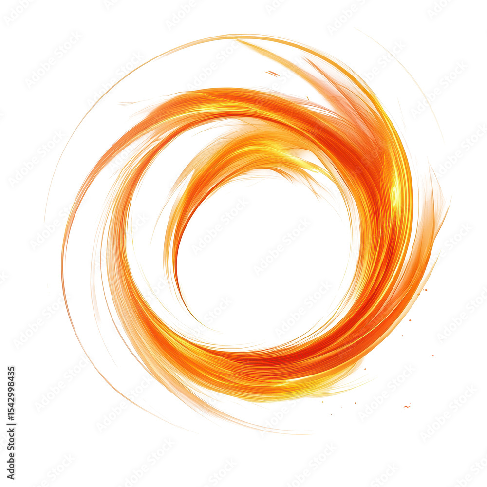 Poster vivid orange lightning swirl on a pure transparent background creates a dynamic visual effect, light