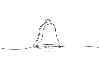 A minimalist line art drawing of a bell with a clapper on a white background in a simple design