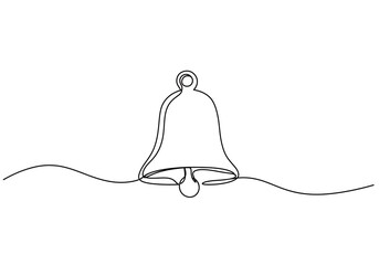 Continuous line drawing of a bell with a simple and minimalist design on a white background space