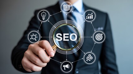 Seo concept illustrated by a magnifying glass.