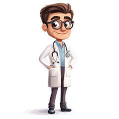 Fototapeta premium Vibrant cartoon doctor character isolated on white background with stethoscope and friendly demeanor, Cartoon Doctor Vibrant Character Isolated on white background