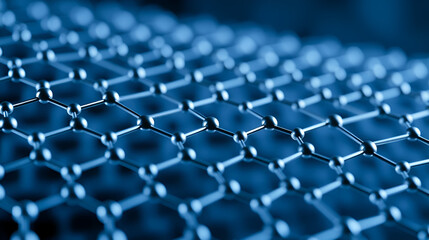 Obraz premium Single-layer graphene structure, Image. Graphene represents a carbon allotrope featuring one atomic layer arranged in a honeycomb lattice nanostructure.