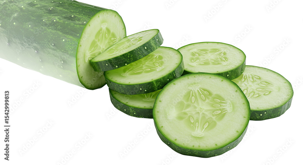 Poster freshly sliced cucumber with a vibrant green color against a black background