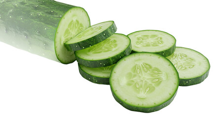 Freshly sliced cucumber with a vibrant green color against a black background