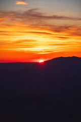 Sunset in the mountains with a view of Annecy