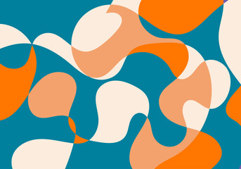 Fondo de formas curvas y onduladas de color naranja, verde azulado y blanco.