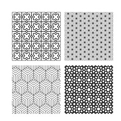 Collection of seamless ornamental vector patterns and swatches. Black geometric oriental backgrounds.