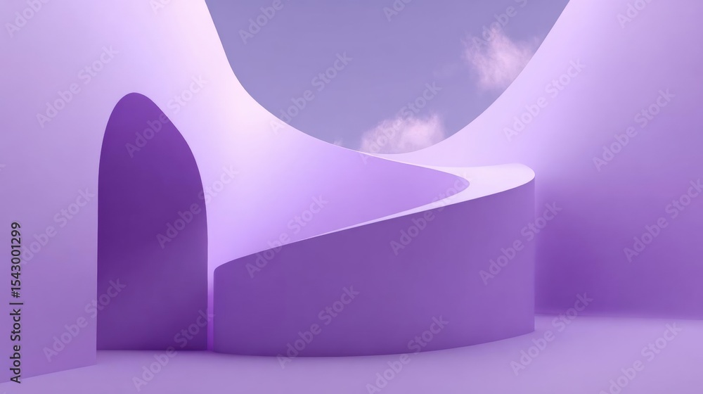 Poster 3d rendering of a modern and abstract design. the background is a gradient of purple and white, with