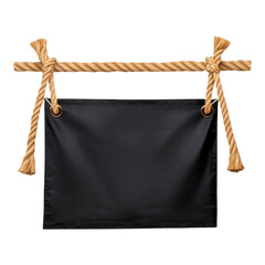 Isolated Black Banner with Rope Hangers on Transparent Background