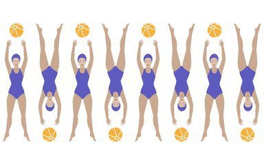 Beach ball player women, seamless border design element.