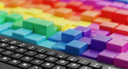 Keyboard and colorful blocks close-up abstract arrangement