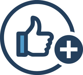 Thumbs Up with Plus Icon &ndash; Flat Vector for Positive Feedback and Approval. thumbs up plus sign circle advantage icon.