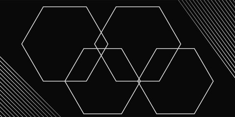 Black abstract background design hexagon. Premium stripe texture for banner  business backdrop. Dark horizontal vector template