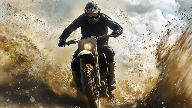 Man riding motorcycle performing stunt on dirt track