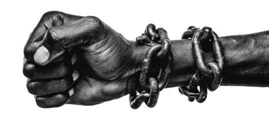 Juneteenth Emancipation Day, Fist raise up breaking chain.