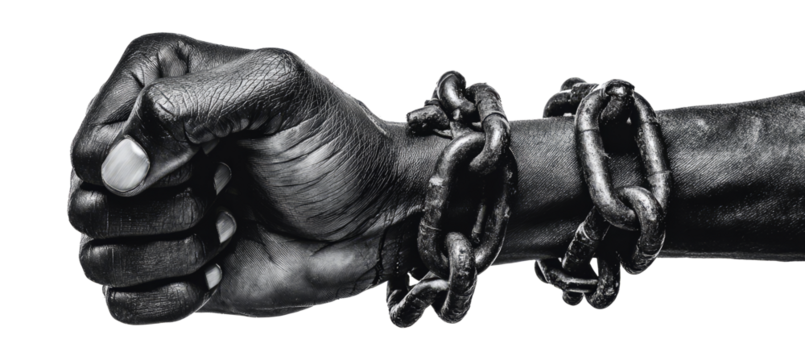 Juneteenth Emancipation Day, Fist raise up breaking chain.