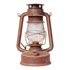 Vintage Rusty Oil Lamp Isolated on Transparent Background