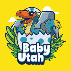 Cute baby Utahraptor Dinosaur Character Mascot in Vector Cartoon Illustration