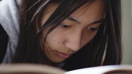 集中する女子中学生の横顔ポートレート  
