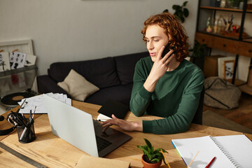 Engaging in a productive conversation at home while working on a laptop
