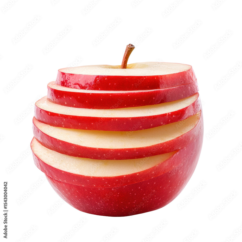 Poster sliced red apple displaying vibrant layers of fruit on a clean transparent background, sliced apple 