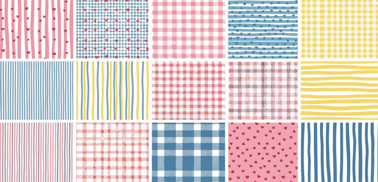 Cute stipe watercolor background love set, vector hand drawn minimalistic soft checkered textures. Naive trendy brushstroke postcard prints, playful baby decoration graphic. Watercolor background kit