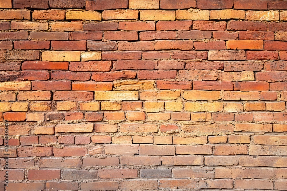 Poster close-up of a detailed red brick wall with varying textures and rustic patterns for backgrounds
