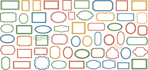 Wavy wedding frame set, vector hand drawn geometric border, simple trendy doodle ornamental stamp. Square arch oval shape empty banner