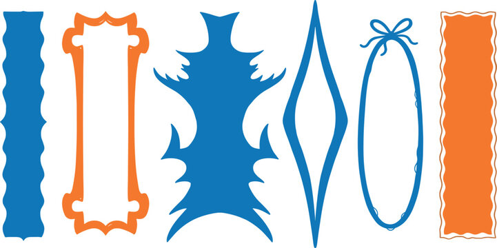 Watercolor whimsical cute frame set, hand drawn vector doodle Mediterranean border, blue ribbon. Minimalistic elegant wedding invitation Italy design