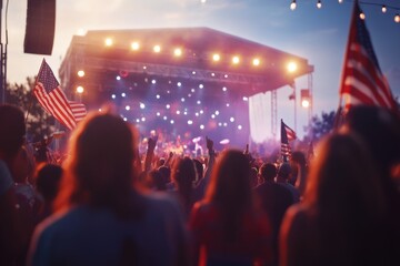 Independence Day Celebration with Fireworks. Fourth of July Picnic with Red, White, and Blue Decor.