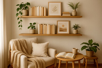 Cozy Reading Nook With Natural Decor and Warm Tones in a Serene Indoor Space