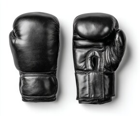 Pair Of Black Leather Boxing Gloves On White Background