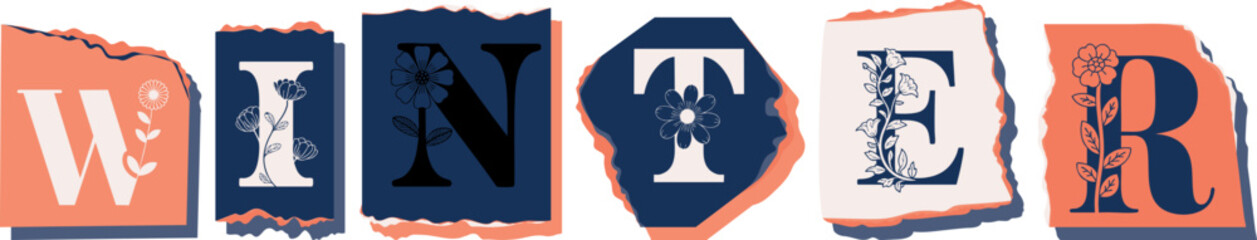 WINTER Floral Typography of a Concept Word � Elegant Torn Paper Letter Design