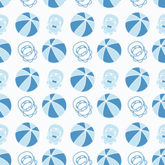 Seamless pattern on a children's theme. Ball and pacifier in blue. Silhouettes. White background
