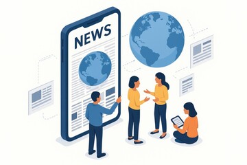 Group of People Discussing World News With Digital Devices in a Modern Setting