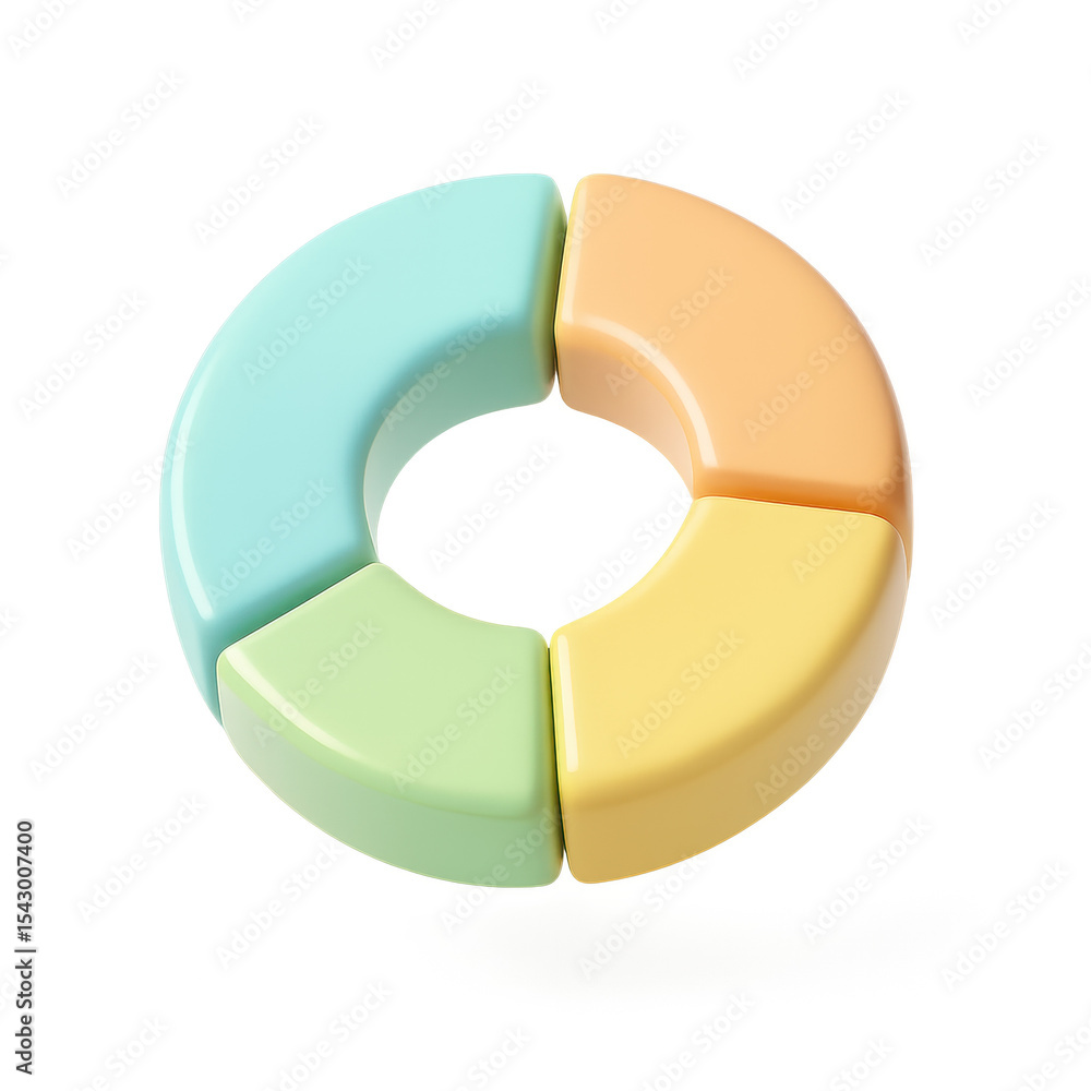 Poster 3d pie chart diagram: an eye-level shot of a 3d pie chart diagram in a bright, minimalist style, set