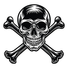 Skull and Crossbones icon silhouette vector flat illustration design on white background.