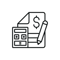 Budget planner with outlined cover and dollar sign offers a clear and practical finance icon.