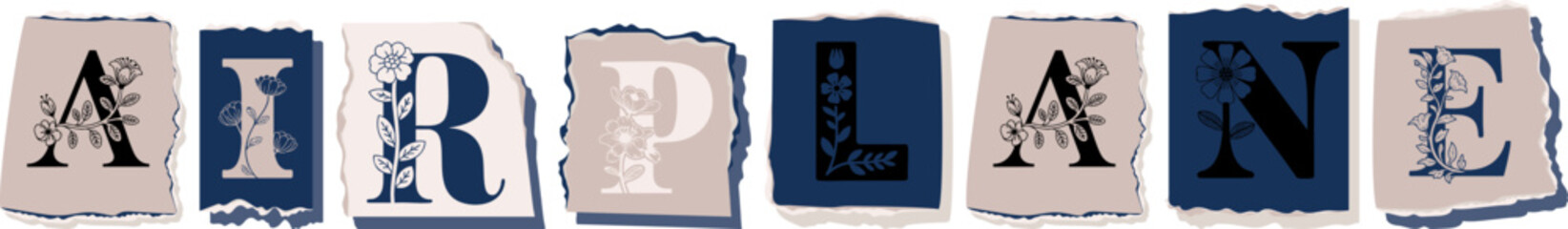 AIRPLANE Floral Typography of a Concept Word � Elegant Torn Paper Letter Design