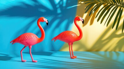 Obraz premium The flamingo is a lively and adorable toy with bright colors and rich backgrounds. Its simple yet creative design evokes joy and fun.
