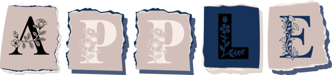 APPLE Floral Typography of a Concept Word � Elegant Torn Paper Letter Design