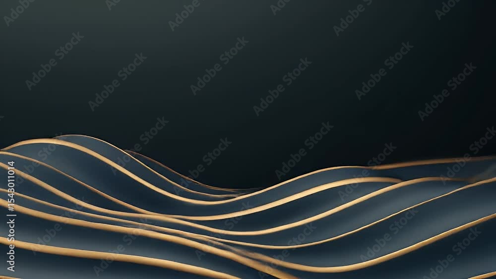 Poster dark abstract wave background with golden edges for modern design and presentation