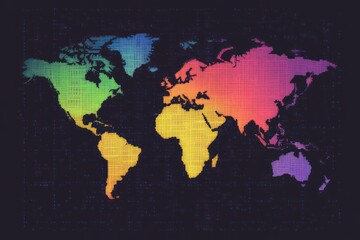 Pixel-style world map with rainbow color transition, minimalist design