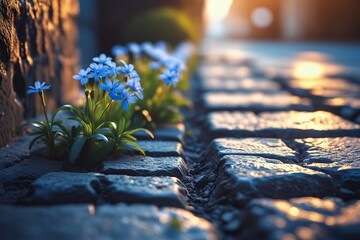 Lavender flowers on a wooden table in a garden setting with natural textures and greenery