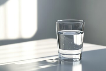 Photorealistic glass of mineral water placed on a smooth white table