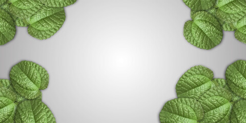 Green Leaf Frame on Light Gray Background – Nature Border Template