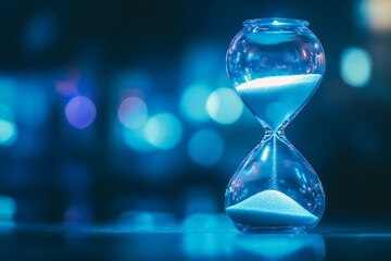 Hourglass In Blue Light Blurred Background