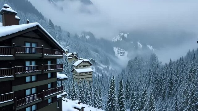Vertical Swiss Alps viewed from Wengen village covered in winter snow, Vertical Swiss Alps Seen From Village Of Wengen, Canton Of Bern, Switzerland static shot